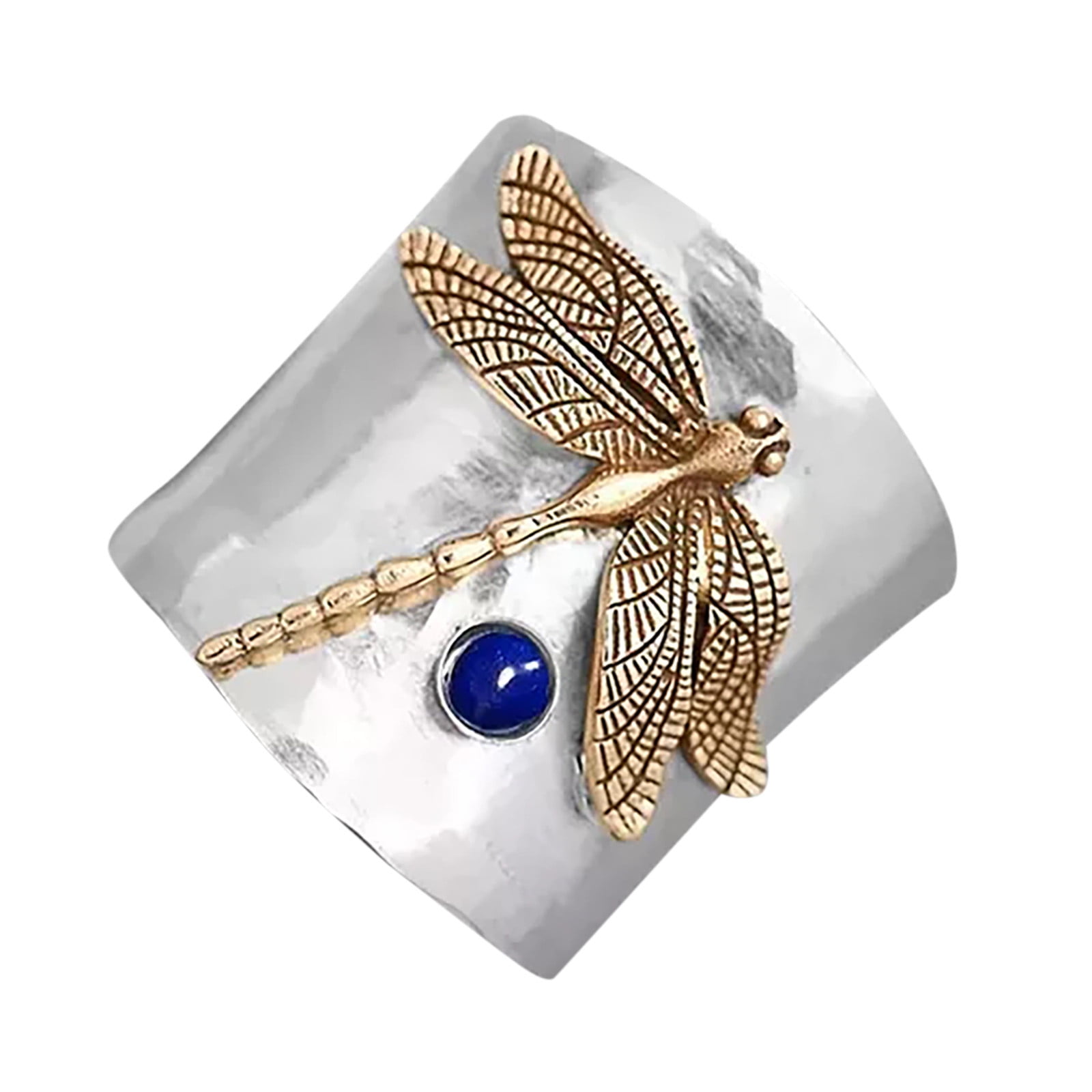ZHENYANGli Sterling Silver Dragonflys Sapphire Ring with Diamonds