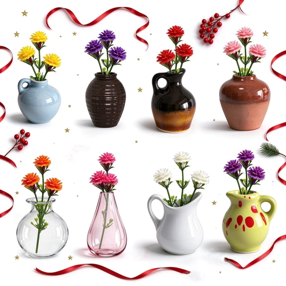 Mini Vase Magnets for Fridge, 8-Pack 3D Resin Refrigerator Magnets, Plants Not Included, Decorative Magnets for Home, Kitchen, Locker and Office, Christmas and Birthday Gifts