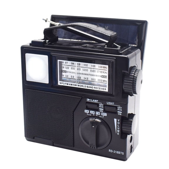 ZHENYEMEI Solar Powered Emergency Ready Radio, Portable AM/FM/SW Shortwave Radio with Bluetooth, Flashlight and Solar Panel for Camping, Hiking, Traveling (Black)