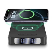 Samovi 2-in-1 Wireless Charger Alarm Clock, 15W Fast Charging Station with Mini LED Digital Clock, Adjustable Brightness, Black for Bedroom Office Desk, Gifts for Women Men