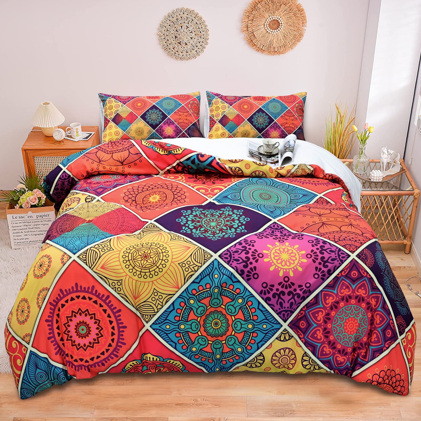 ZHH Bohemian Duvet Cover Set Queen Vibrant Colorful Bedding sets for