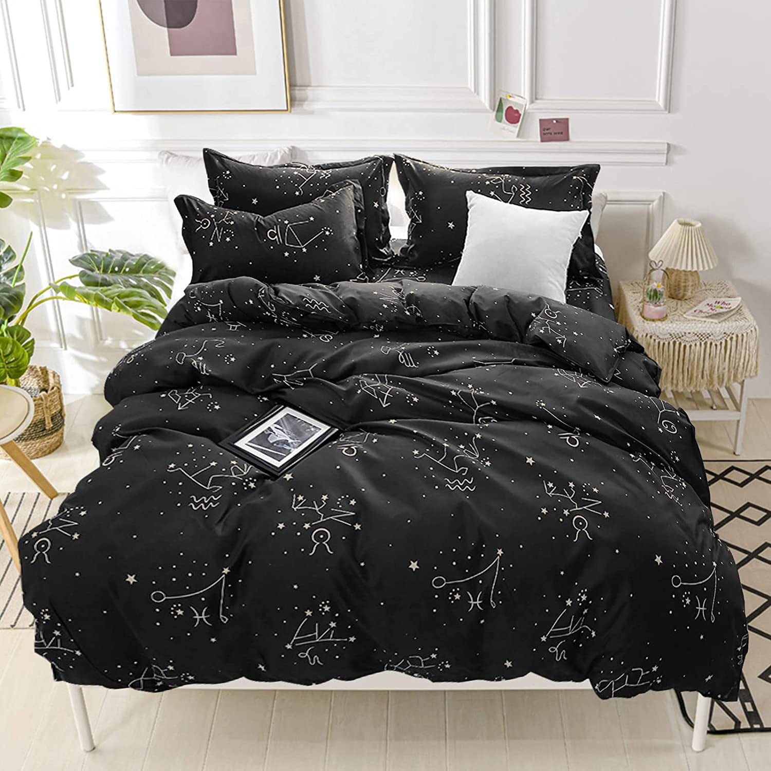 ZHH Constellation Galaxy Duvet Cover Twin Black Microfibre Bedding Sets