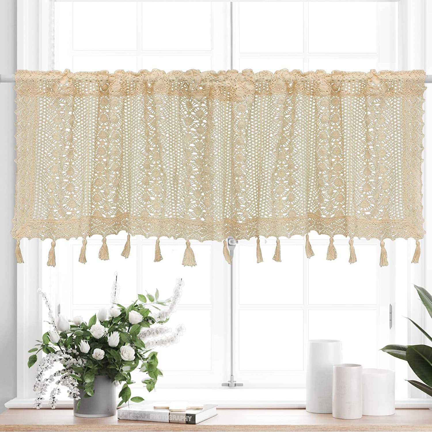 Celia Cafe Curtains Crochet 30 inch Window Panel