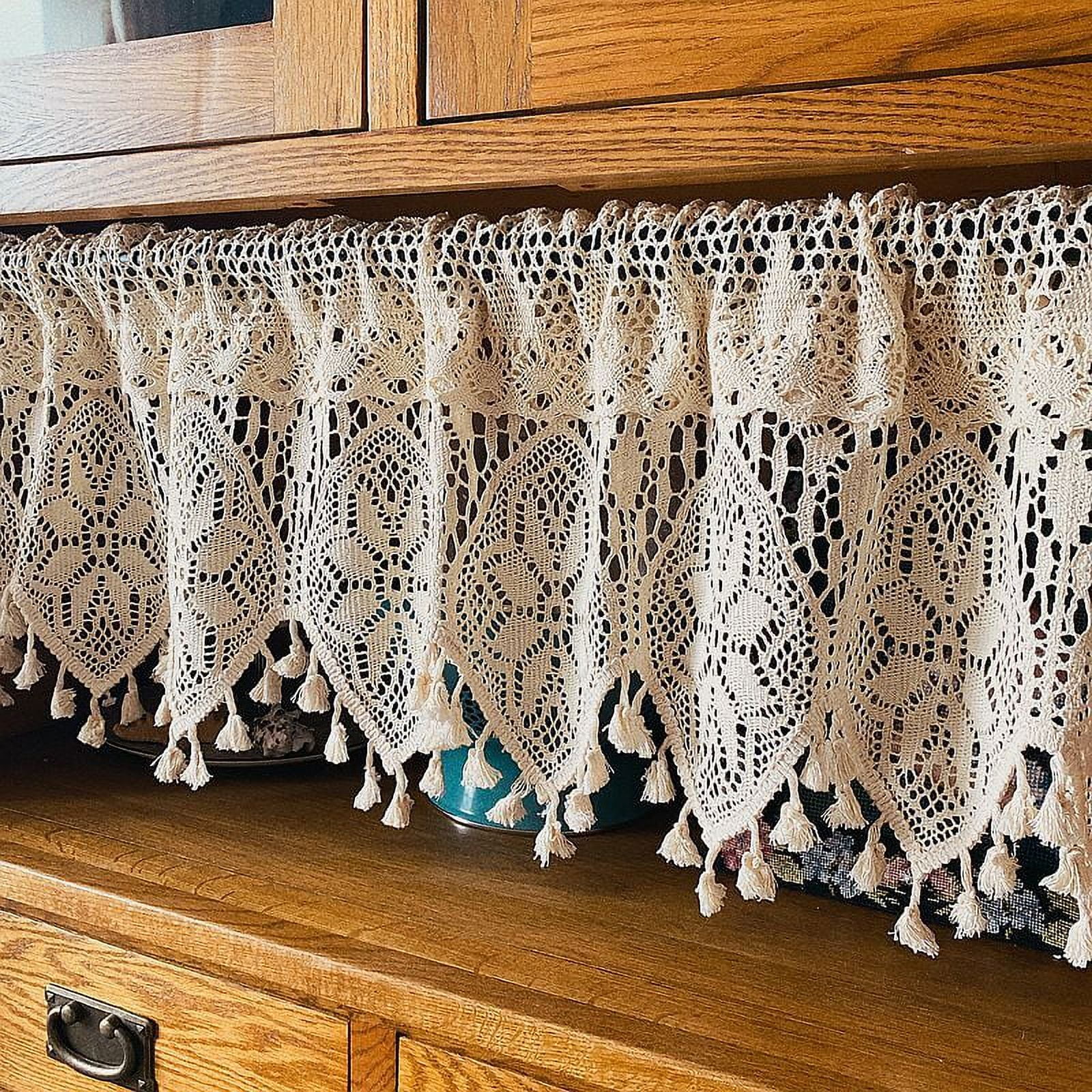 choicehot Tenda da cucina in stile rustico stile vintage in cotone e lino fatta a mano con fiori