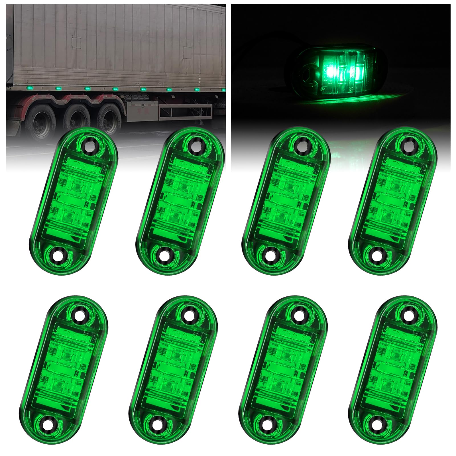 ZHHXYanh 8Pcs 2 Led Truck Side Marker Lights 12V 24V Green Roof Lights
