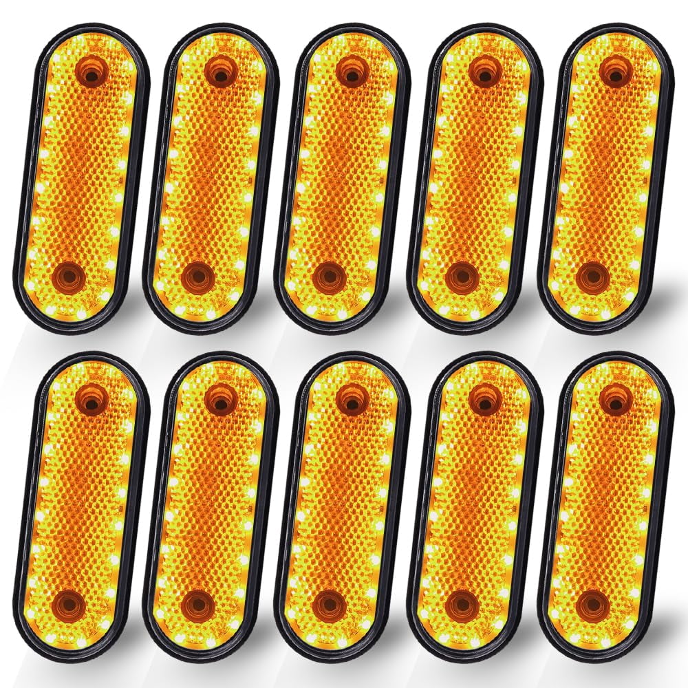 20-Pack Amber 3 LED Side Marker Clearance Lights - 3/4 Inch Round Bullet Lights With Black Ring, 12V DOT/SAE For Trailers