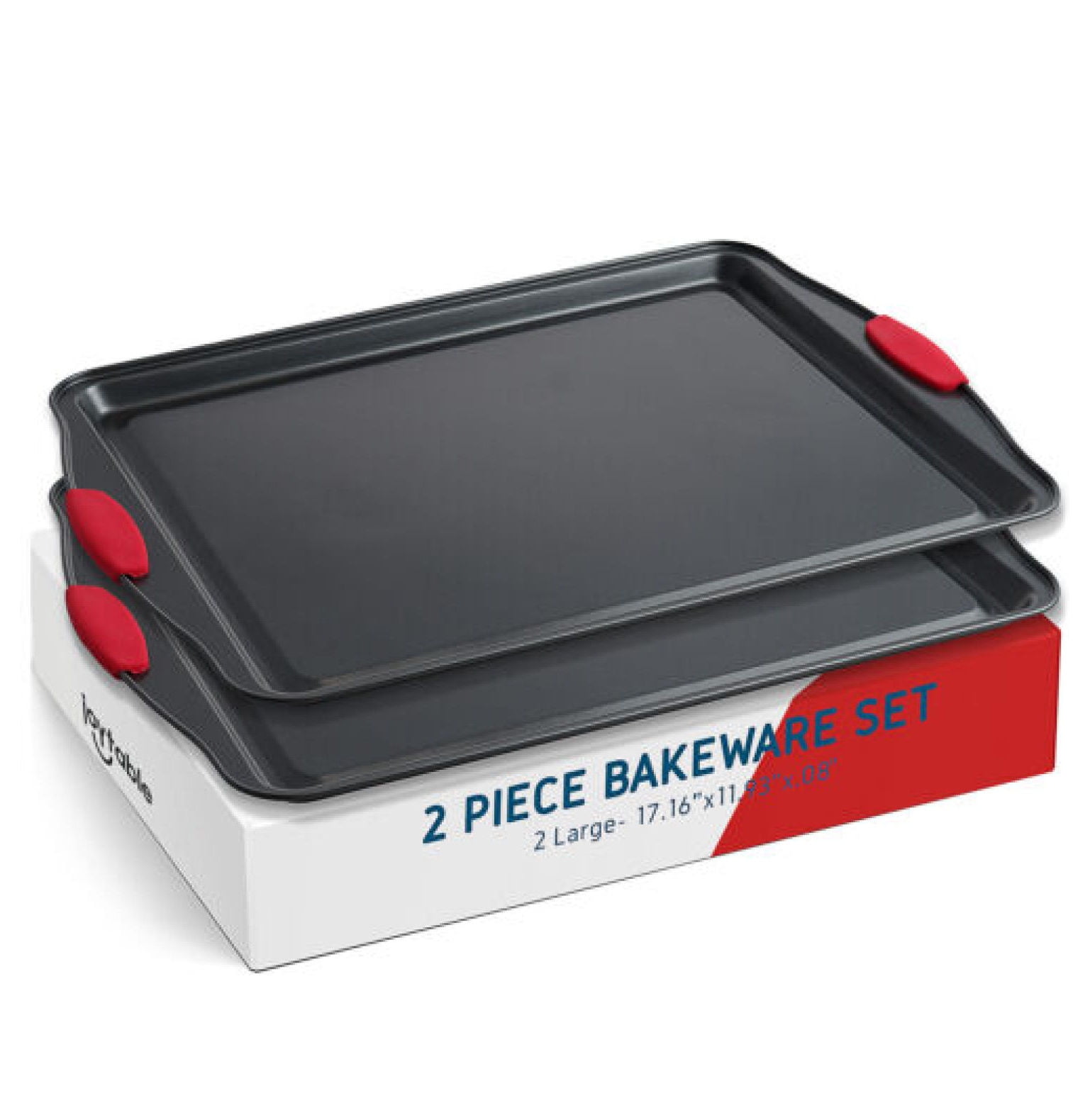 JoyTable Nonstick Carbon Steel Cookie Sheet Set with Red Silicone Handles