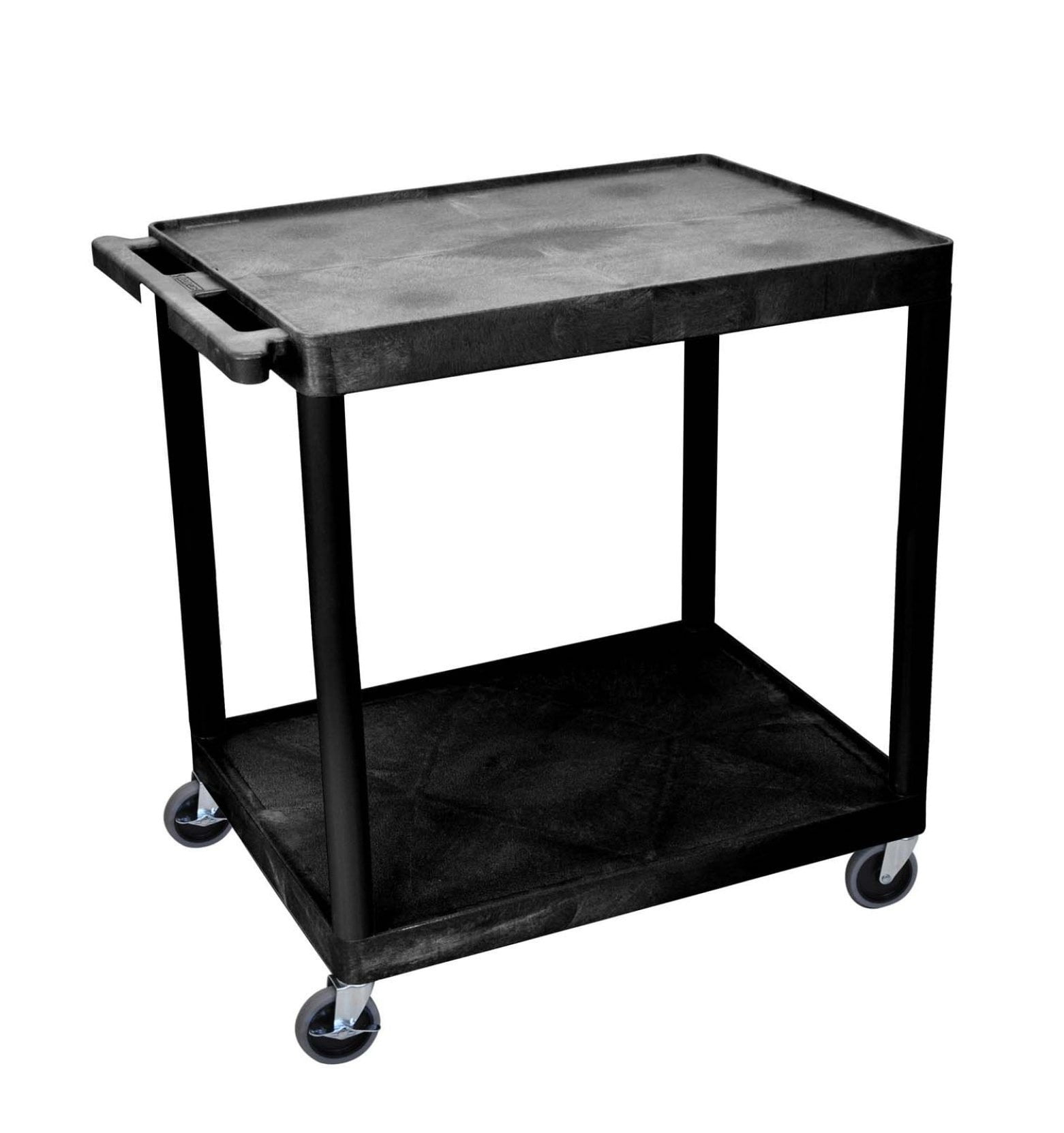 Small Black Polyethylene 2-Shelf Utility Cart with Swivel Wheels