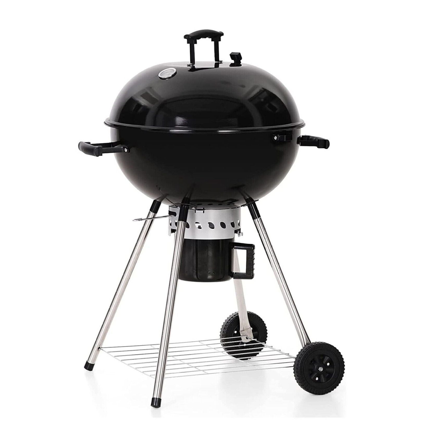 22-Inch Black Porcelain-Enameled Kettle Charcoal Grill with Wheels
