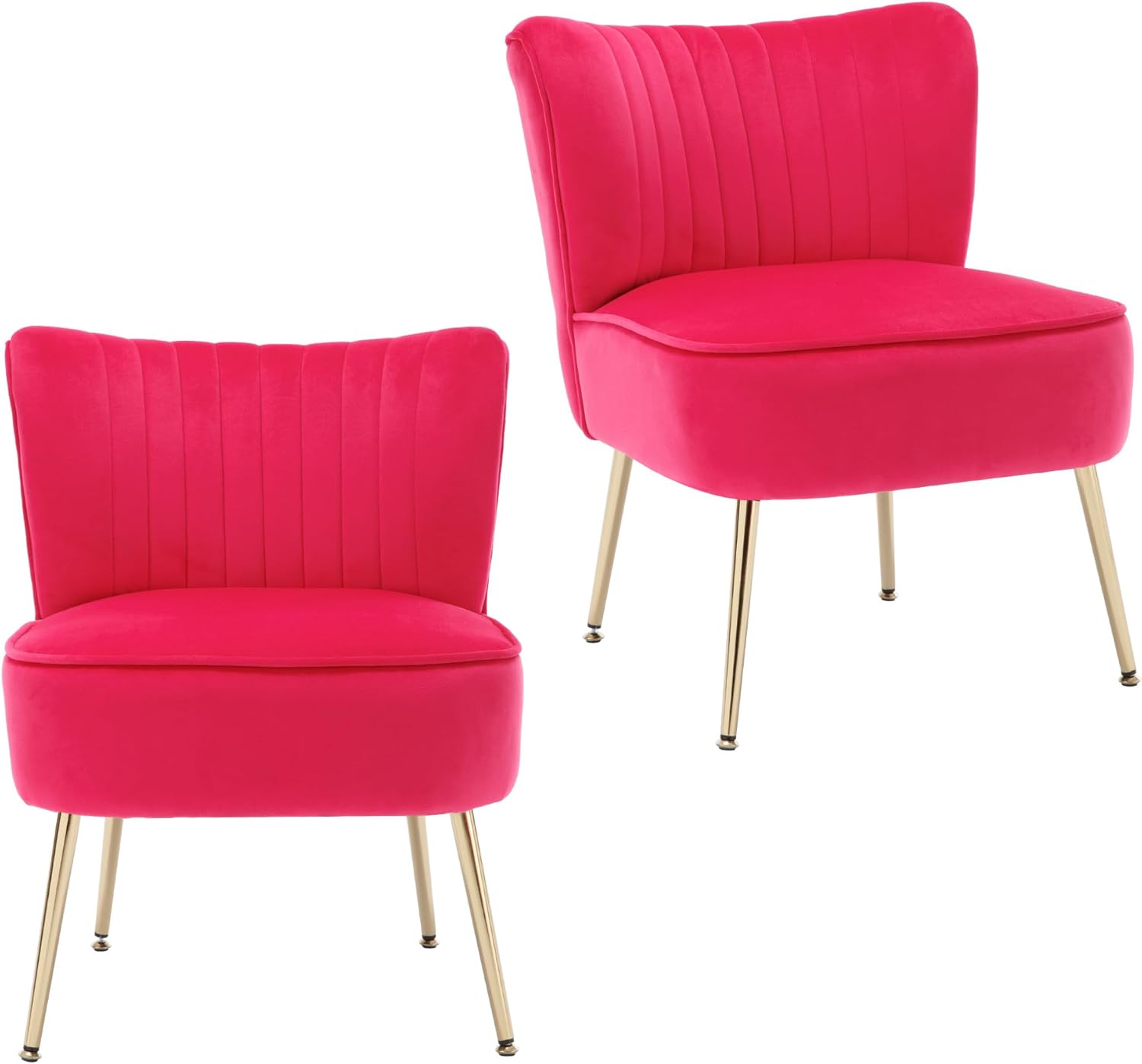 ZHIBING Modern Velvet Upholstered Accent Chair Set of 2,Mid Century Living Room Chairs with Golden Legs,Comfy Armless Chair Wingback Single Sofa Side Chair for Bedroom,Hot Pink