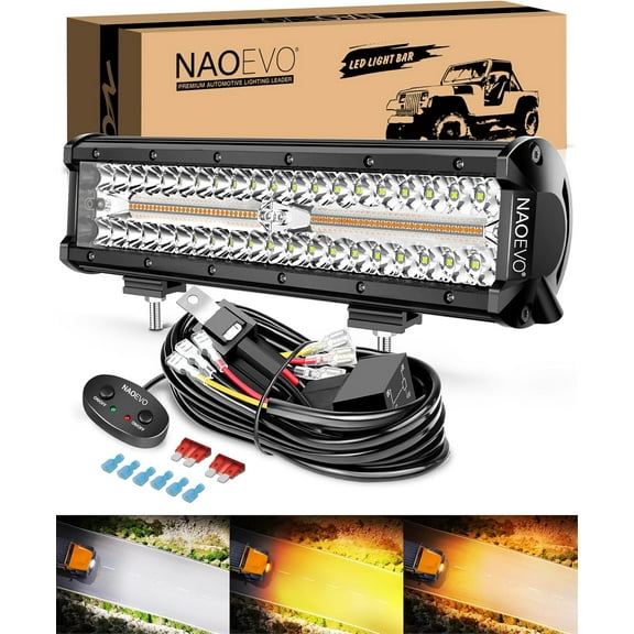 ZHIBO 12 Inch LED Light Bar, 300W 30000LM Spot Flood Combo, with Wiring Harness