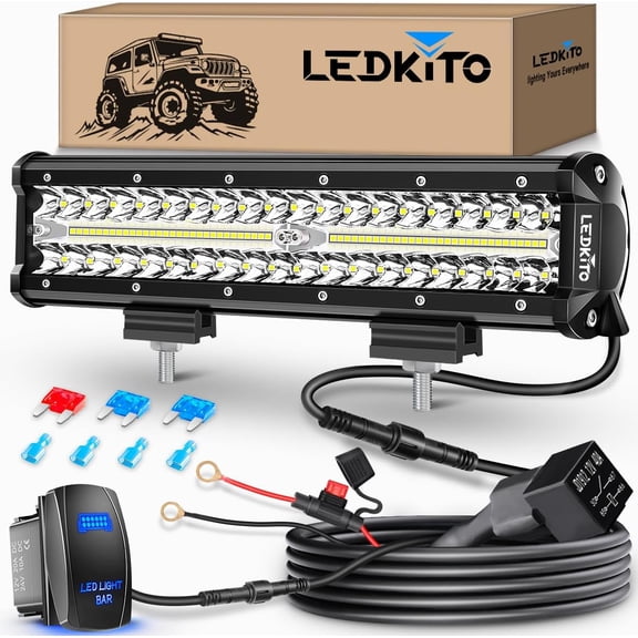 ZHIBO 12 Inch LED Light Bar Kit with Rocker Switch, Triple Row Spot Flood Combo