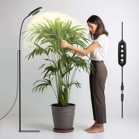 ZHIBO 20W Grow Light with Stand, Full Spectrum LED Plant Light, Adjustable Height, 3/9/12H Timer, 6 Dimmable Levels, Black Single Head
