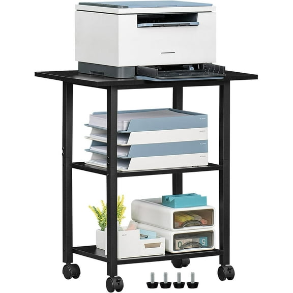 ZHIBO 3-Tier Printer Stand, Mobile, with Storage, Lockable Wheels, Black