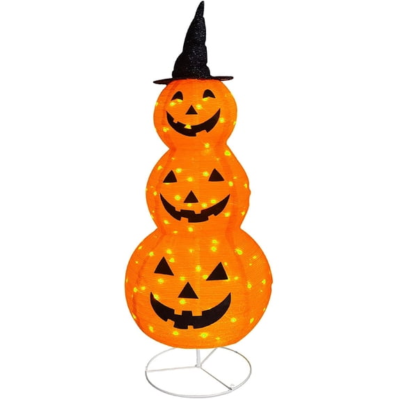 ZHIBO 5FT Collapsible Light-Up Pumpkin with Hat - Pre-Lit Jack-o-Lantern with Metal Stand - Indoor/Outdoor Decor