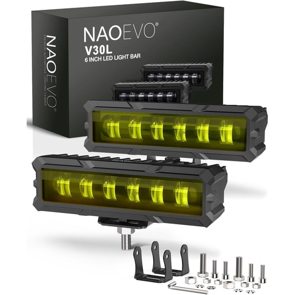 ZHIBO 6 Inch LED Light Bar, 50W 2000LM Spot Lights, 2-Pack Yellow & Green Fog Lights