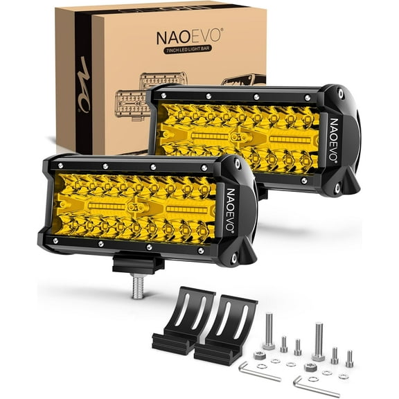ZHIBO 7 Inch Yellow LED Light Bar, 240W 24000LM Combo Beam, 2-Pack Off Road Fog Driving Lights