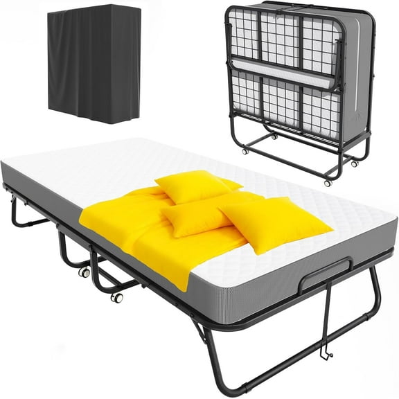 ZHIBO 75x31 Inch Foldable Twin Bed with 5" Mattress, Portable Roll Away Guest Bed