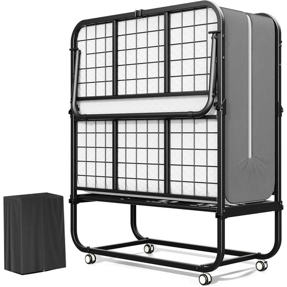 ZHIBO 75x38 Inch Folding Bed with 5" Memory Foam Mattress, Twin Size Rollaway Bed with Metal Frame for Adults & Guests