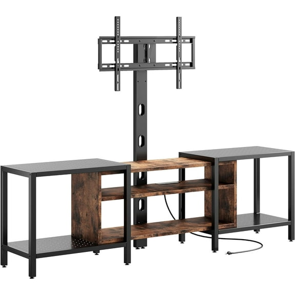 ZHIBO 79" TV Stand for TVs up to 85 inches with Mount & Power Outlet, 3 Tier Entertainment Center with Storage Shelves, Steel Frame, Vintage Brown