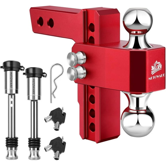 ZHIBO Adjustable Drop Hitch, Fits 2" Receiver, 6" Drop/Rise, 14,000 lbs GTW, Red