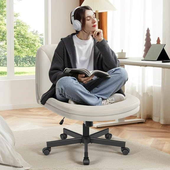 ZHIBO Criss Cross Chair with Wheels, PU Leather, Pearl White