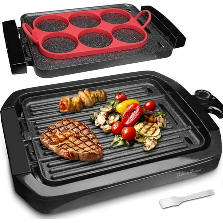 ZHIBO Indoor Griddle & Grill, 2-in-1 Electric Griddle with Removable Plate, Silicone Mold, Graphite
