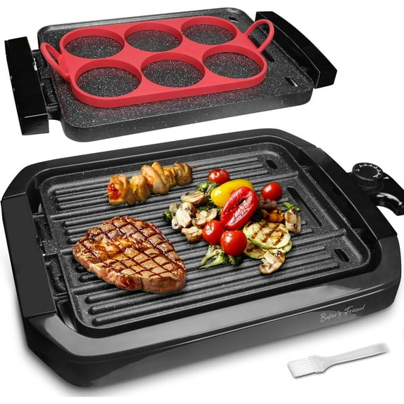 ZHIBO Indoor Griddle & Grill, 2-in-1 Electric Griddle with Removable Plate, Silicone Mold, Graphite