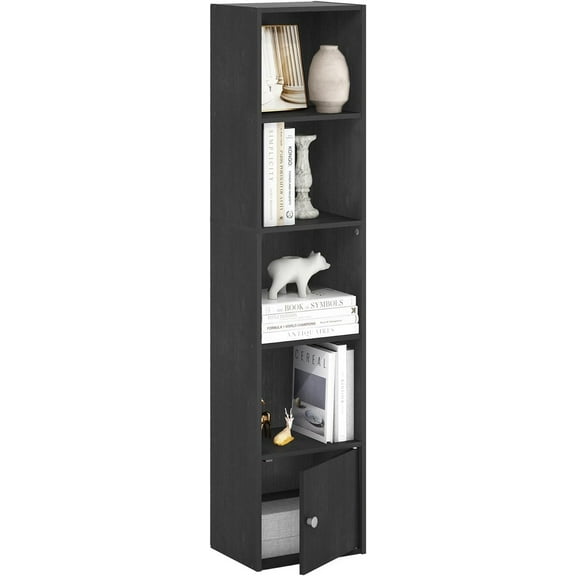 ZHIBO Luder Bookcase with 1 Door Storage Cabinet, Blackwood Finish