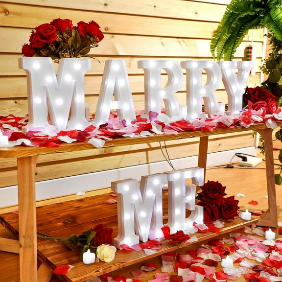 ZHIBO Marry Me Letters Light Proposal Set - 7 LED Signs with 1000 Rose Petals (White Multicolor)