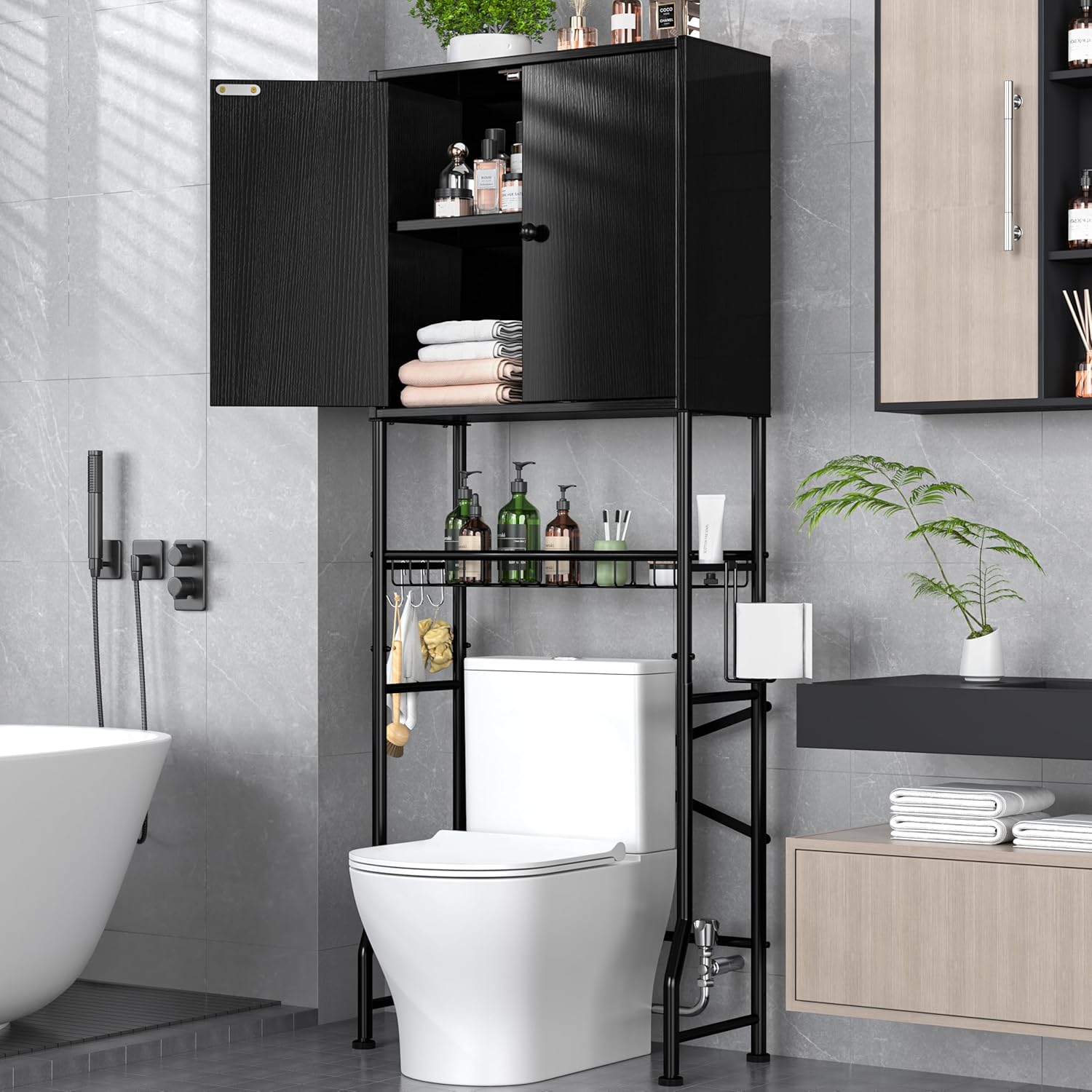 ZHIBO Over The Toilet Storage Cabinet with 2-Door Design, Privacy Protection, Water-Resistant, Black