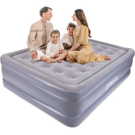 ZHIBO Queen Air Mattress with Built-in Pump, Waterproof, Dura Beam Support, Grey
