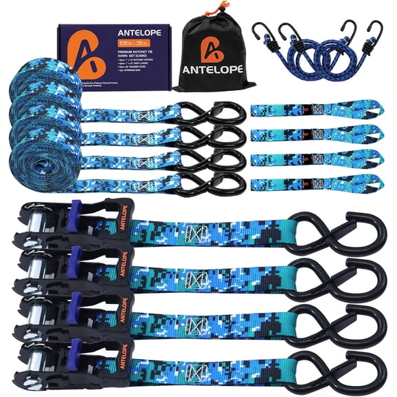 ZHIBO Ratchet Tie Down Straps, 4 Pack of 15', 2100LBS Break Strength, Blue