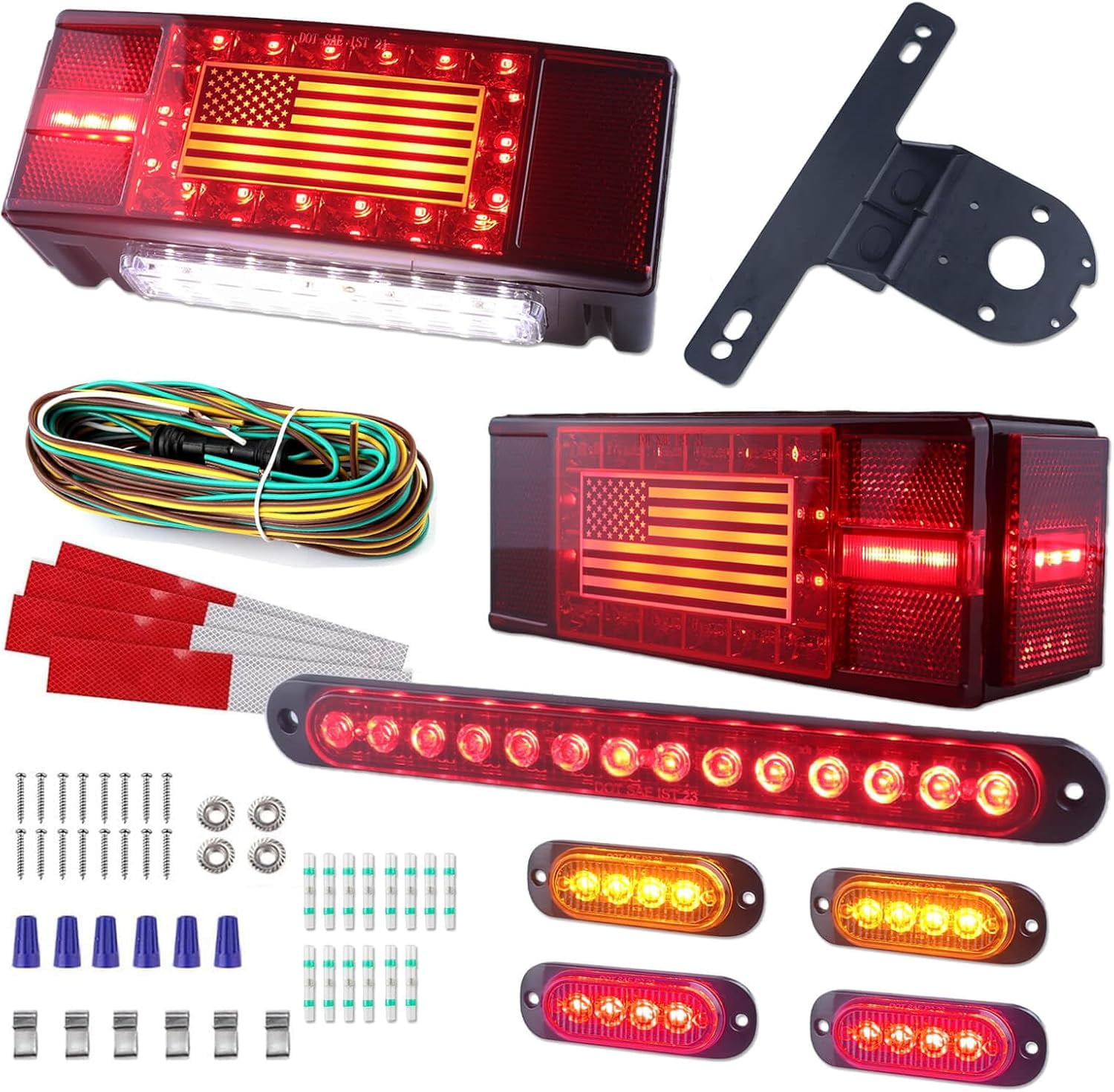 ZHIBO Submersible LED Trailer Light Kit, Rectangle, American Flag 3rd ...