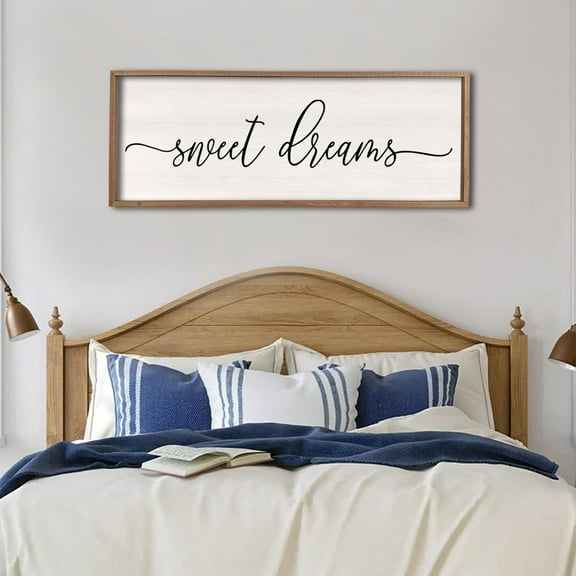 ZHIBO Sweet Dreams Wall Decor 40x15 Inch - Large Farmhouse Sign for Above Bed (Wood White)