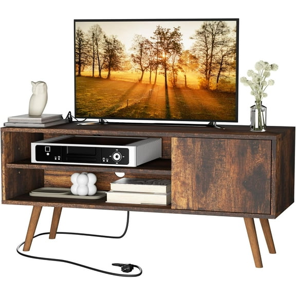 ZHIBO TV Stand for 48 inch TV, Mid Century Modern Entertainment Center with Storage Cabinet, Media Console for Living Room, Rustic Brown