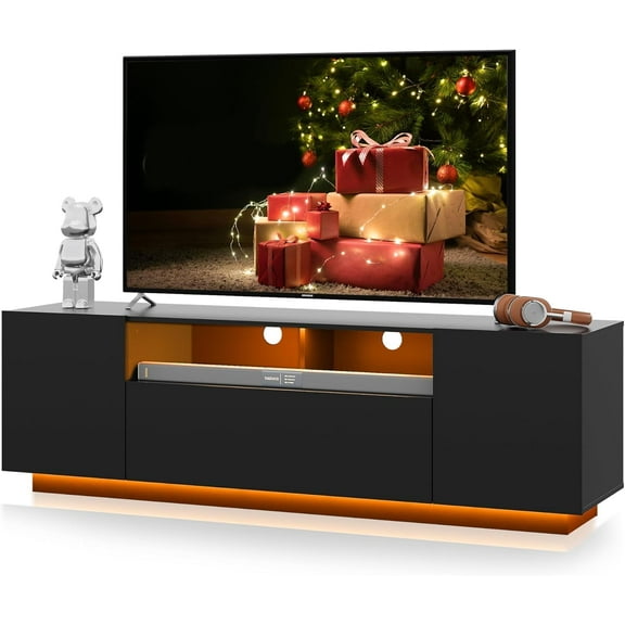 ZHIBO TV Stand with LED Lights & Large Storage Cabinet, Modern Entertainment Center for 32-55 inch TVs, Media Console for Living Room, Black