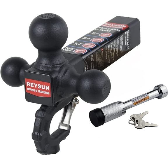 ZHIBO Tri-Ball Mount with Tow Hook, Fits 2" Receiver, Self-Locking Latch, Matte Black