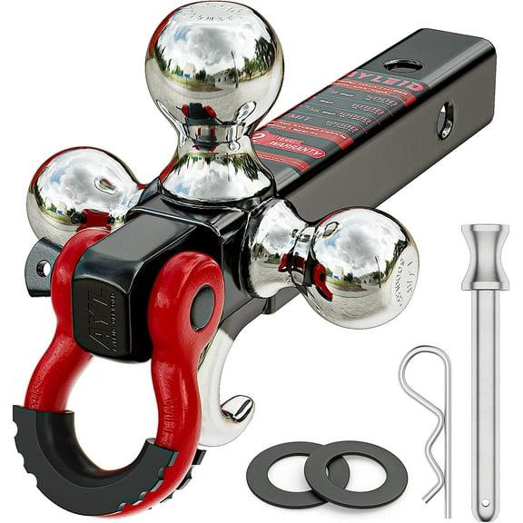 ZHIBO Tri-Ball Mount with Tow Hook & Shackle, Fits 2" Receiver, Three Ball Sizes
