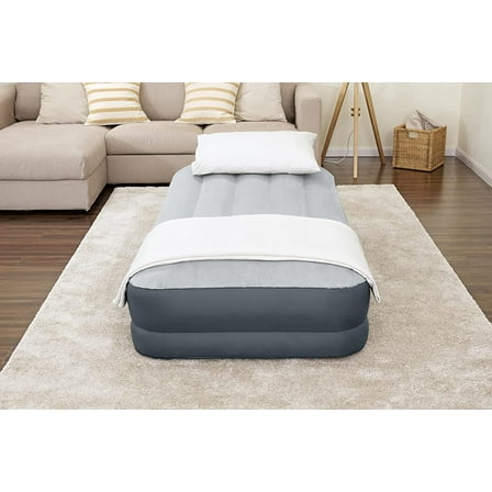 ZHIBO Twin Air Mattress with Built-in Pillow, 15" Raised, Supersoft Top, Built-in Pump + USB Charger, Grey