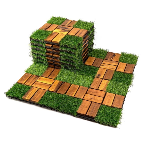 ZHICHUN 10 Pack 12x12 Inch Acacia Wood Modular Flooring Tiles Easy Install Waterproof Interlocking Deck Tiles for Patio Balcony Backyard Indoor Outdoor