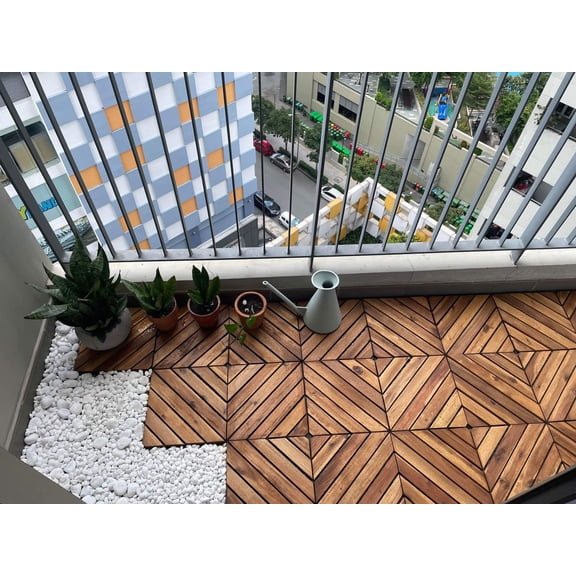 ZHICHUN 10PC 12×12 Inch Model 08 Acacia Wood Modular Flooring, Interlocking Deck Tiles for Patio Balcony Bathroom
