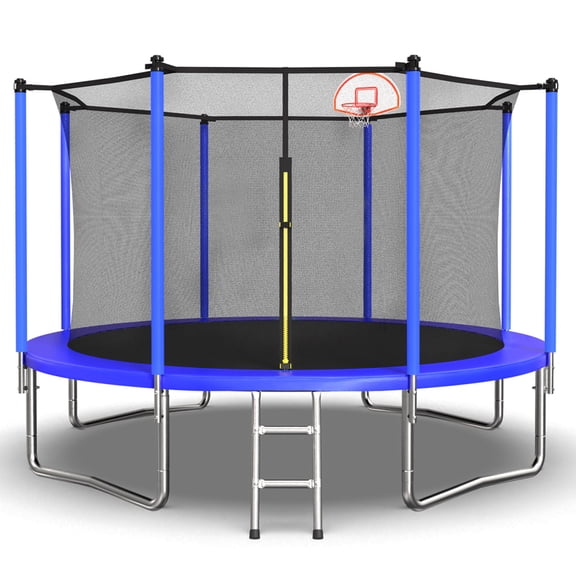 ZHICHUN 12FT Trampoline For Kids And Adults With Basketball Hoop Safety Enclosure Net 72 Galvanized Springs Heavy Duty Steel Frame Outdoor Backyard Trampoline