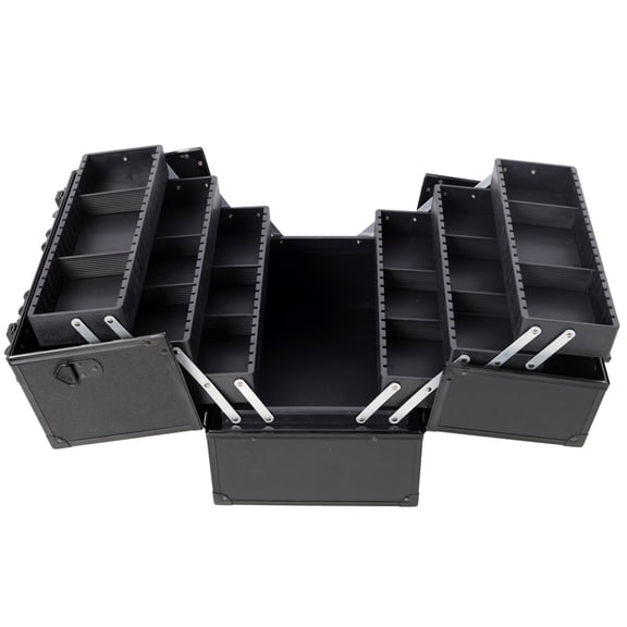 ZHICHUN 14 Inch Lockable Makeup Train Case ABS Aluminum Cosmetic Organizer Box with 6 Adjustable Trays Spacious Compartments Black