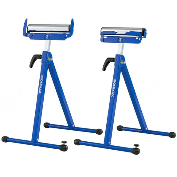 ZHICHUN 2-Pack Heavy Duty Folding Roller Stand with Edge Guides Adjustable Height Portable Woodworking Support Stand Blue