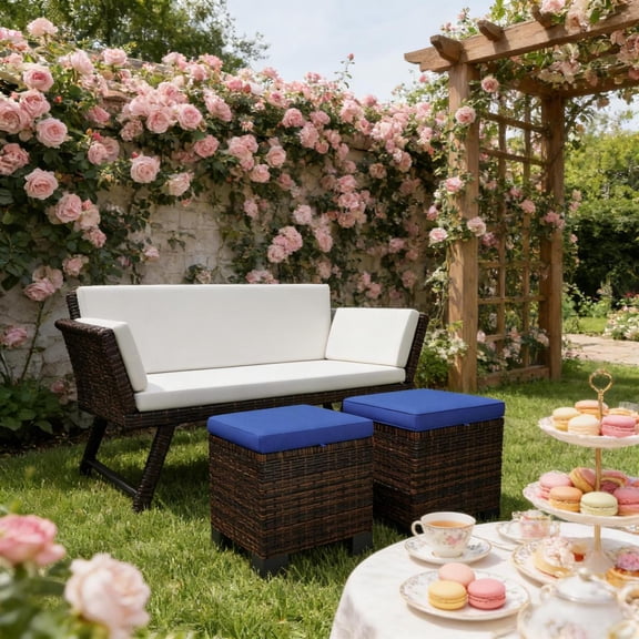 ZHICHUN 2 Pack Outdoor Ottoman Cubes Weather Resistant Wicker Patio Accent Ottoman