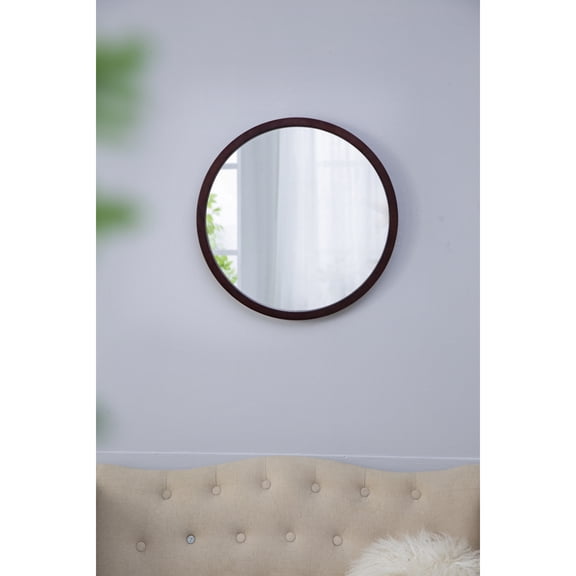 ZHICHUN 20" Circle Wall Mirror, Wooden Frame, Walnut Finish, 19.7x19.7 Inch, 4.2lbs, Living Room Dining Room Foyer