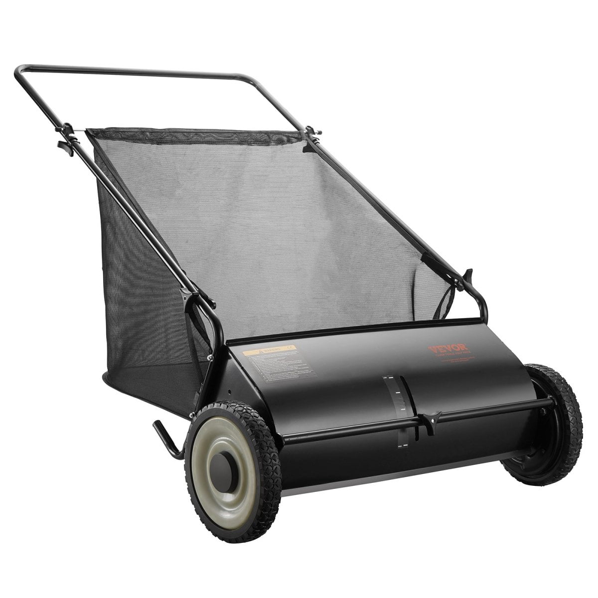 ZHICHUN 26 Inch Push Lawn Sweeper, 4 Spinning Brushes, 7 ft³ Large Capacity Mesh Bag, Heavy Duty Thickened Steel Frame Leaf Grass Collector with Adjustable Height & Rubber Wheels