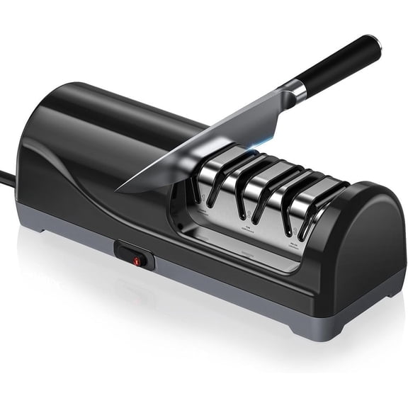 ZHICHUN 3 Stage Electric Knife Sharpener with 100 Diamond Abrasives 20 Degree Precision Angle Guide for Kitchen Chef Knives Black