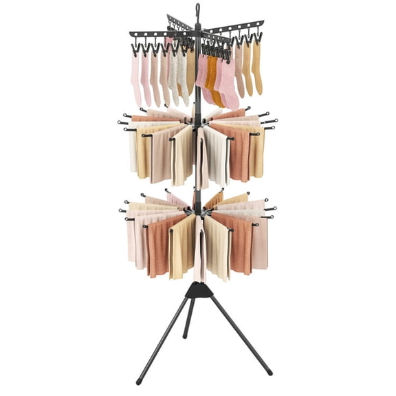 ZHICHUN 3 Tier Foldable Tripod Clothes Drying Rack 70 Inch Space Saving Laundry Dryer With 24 Clips And 32 Rods Black